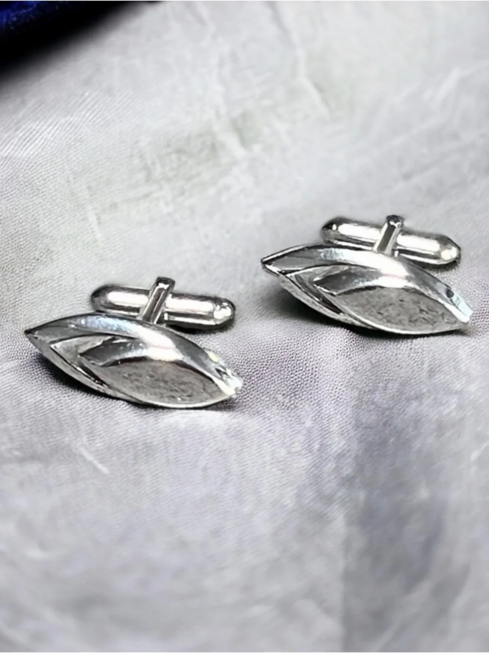 VTG SWANK Silver Art Deco Cufflinks Wedding Groom Tuxedo Prom Minimalist Formal